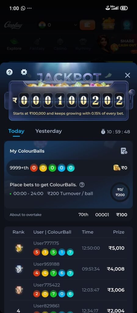 GoPlay11 fantasy gaming app interface showing team selection, sports icons, and reward coin