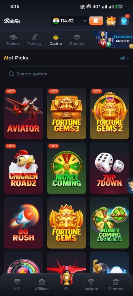 GoPlay11 APK installed on an Android phone with fantasy cricket contests and live match updates.